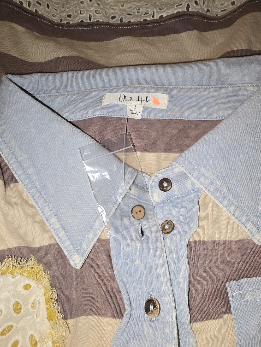 Oli & Hali Oversized Multicolored Mix n Matched Striped Top with Flower Patches - Picture 2 of 6